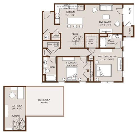 Floor plan for 2 beds, 2 baths, 1443 sqft
